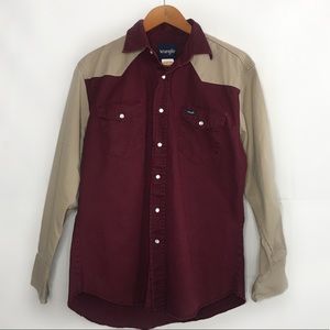 Wrangler Men’s Pearl Snap Maroon/Beige Large